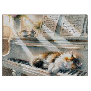 Tabla De Cortar Cabaña de Gatos al Piano Iluminada por el Sol Soña