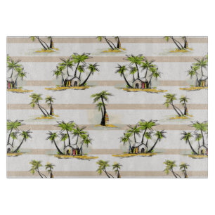 Tabla De Cortar Cabaña y palmas tropicales