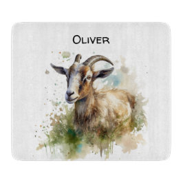 Tabla De Cortar Cabra de granja acuarela, personalizado