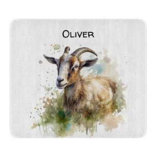 Tabla De Cortar Cabra de granja acuarela, personalizado