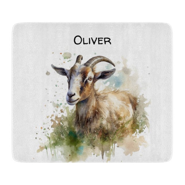 Tabla De Cortar Cabra de granja acuarela, personalizado (Anverso)
