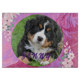 Tabla De Cortar Cachorro Adorable Flores Acuarela Rosa Modernas Ge
