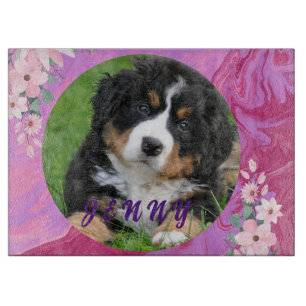 Tabla De Cortar Cachorro Adorable Flores Acuarela Rosa Modernas Ge