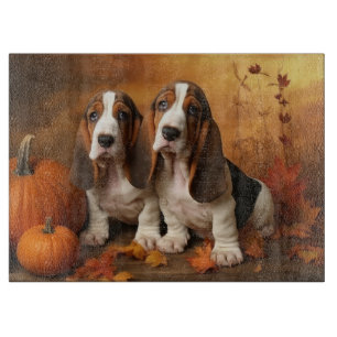 Tabla De Cortar Cachorro Basset Hound Delicia de Otoño Calabaza