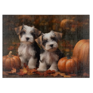Tabla De Cortar Cachorro Biewer Terrier Otoño Delicia Calabaza