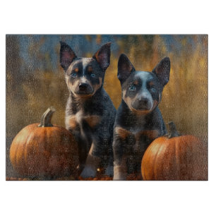 Tabla De Cortar Cachorro Blue Heeler Otoño Delicia Calabaza