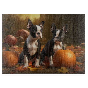Tabla De Cortar Cachorro Boston Terrier Otoño Delicia Calabaza