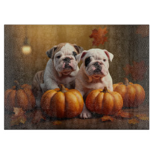Tabla De Cortar Cachorro Bulldog Otoño Delicia Calabaza
