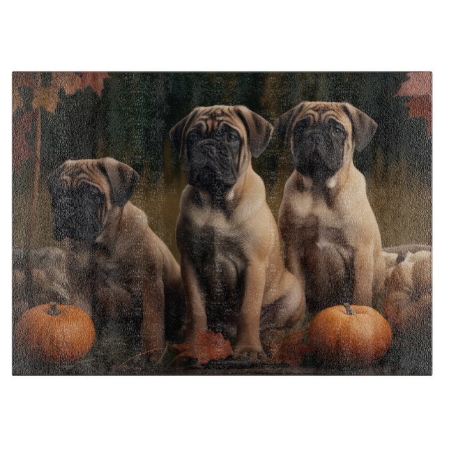 Tabla De Cortar Cachorro Bullmastiff Autumn Delight Pumpkin (Anverso)