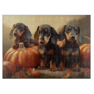 Tabla De Cortar Cachorro Dachshund Delicia de Otoño Calabaza
