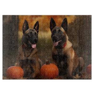 Tabla De Cortar Cachorro de Malinoi Belga Delicia de Otoño Calabaz