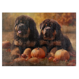 Tabla De Cortar Cachorro de Mastín Tibetano Otoño Delicia Calabaza