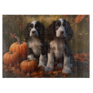 Tabla De Cortar Cachorro de Springer Spaniel Otoño Delicia Calabaz