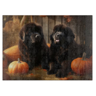 Tabla De Cortar Cachorro de Terranova Delicia de Otoño Calabaza