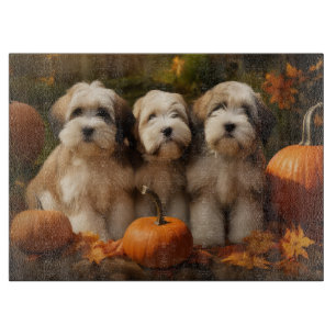 Tabla De Cortar Cachorro de Terrier Tibetano Otoño Delicia Calabaz
