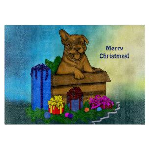 Tabla De Cortar Cachorro en una caja , Feliz Navidad
