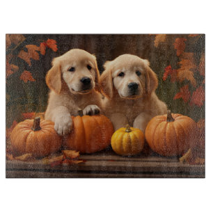 Tabla De Cortar Cachorro Golden Retriever Delicia de Otoño Calabaz