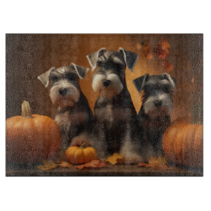 Tabla De Cortar Cachorro Schnauzer Delicia de Otoño Calabaza 
