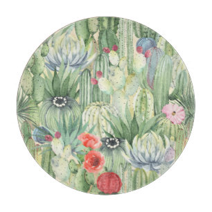 Tabla De Cortar Cacti, suculentos: acuarela floral.