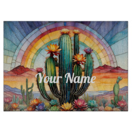 Tabla De Cortar Cactus arcoiris personalizado