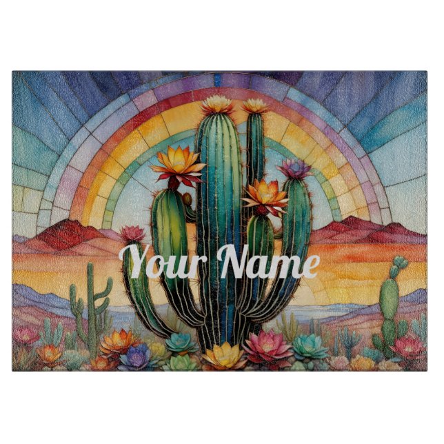 Tabla De Cortar Cactus arcoiris personalizado (Anverso)
