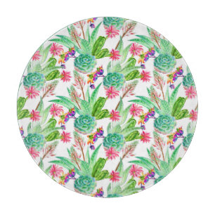 Tabla De Cortar Cactus de color de agua brillante y patrón sucule