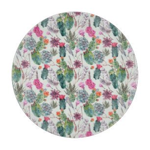 Tabla De Cortar Cactus de color de agua del Boho exótico y patrón 