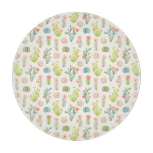 Tabla De Cortar Cactus en colores pastel suave y modelo suculento