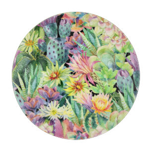 Tabla De Cortar Cactus floreciente, acuarela patrón sin fisuras.