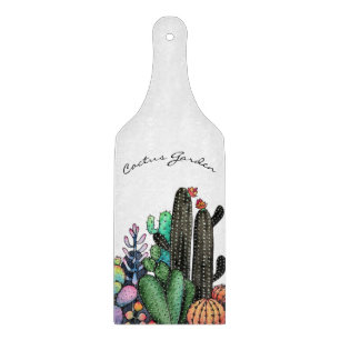 Tabla De Cortar Cactus Garden Cute Watercolor En Pot