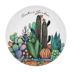 Tabla De Cortar Cactus Garden Cute Watercolor En Pot