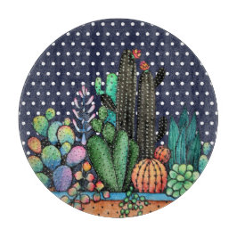 Tabla De Cortar Cactus Garden Cute Watercolor En Pot