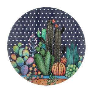 Tabla De Cortar Cactus Garden Cute Watercolor En Pot