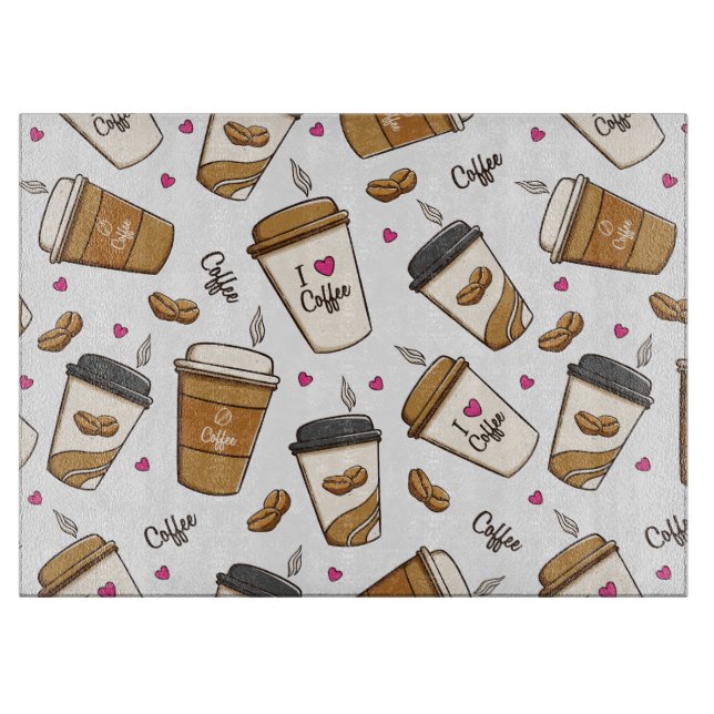 Tabla De Cortar Cafés, Frijoles, Amante del Café, Corazones (Anverso)