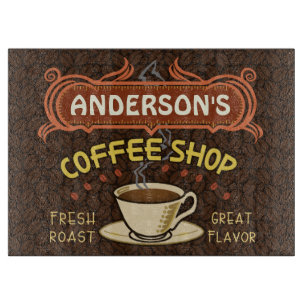 Tabla De Cortar Cafetería con nombre personalizado el   de la taza