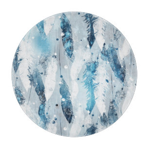 Tabla De Cortar Caídas de plumas: Blue Watercolor Seamless