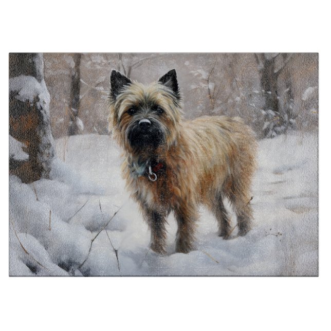 Tabla De Cortar Cairn Terrier deja que nieve Navidades (Anverso)