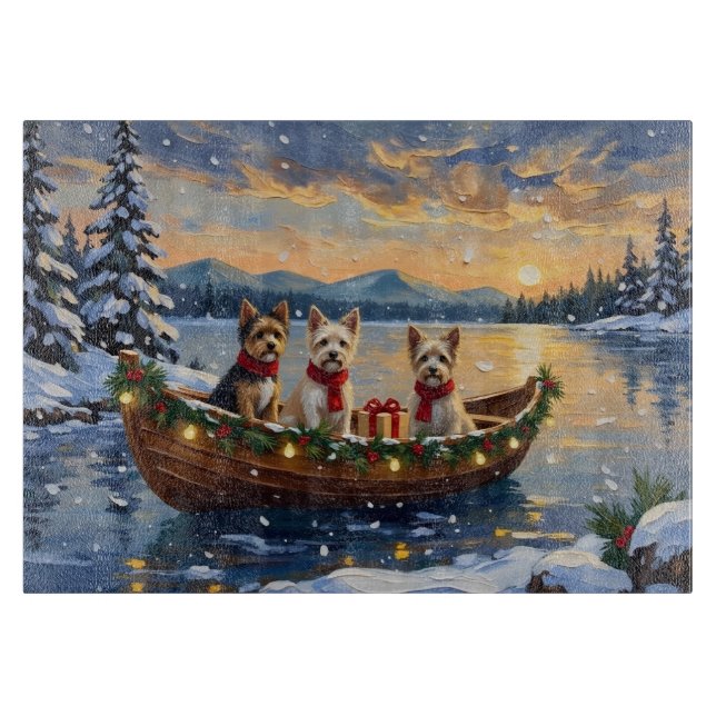 Tabla De Cortar Cairn Terrier Navidad Barco Fiesta (Anverso)