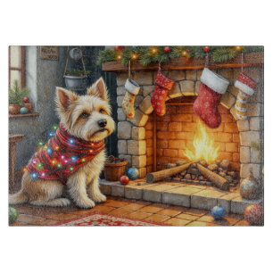 Tabla De Cortar Cairn Terrier Sentado junto a Chimenea Luces de Na