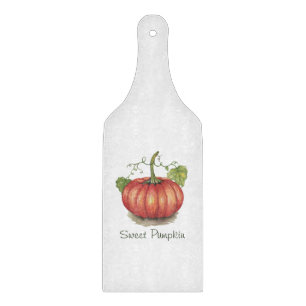 Tabla De Cortar Calabaza Cuidada Con Vinas En Acuarela