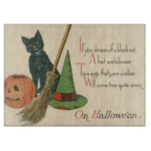 Tabla De Cortar Calabaza de Jack Gato Negro Sombrero de Bruja Esco