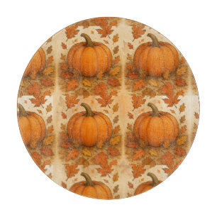 Tabla De Cortar Calabaza de Otoño Dorada y hojas de caída