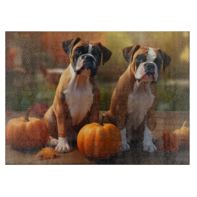 Tabla De Cortar Calabaza deslumbrante Boxer Puppy Autumn (Anverso)