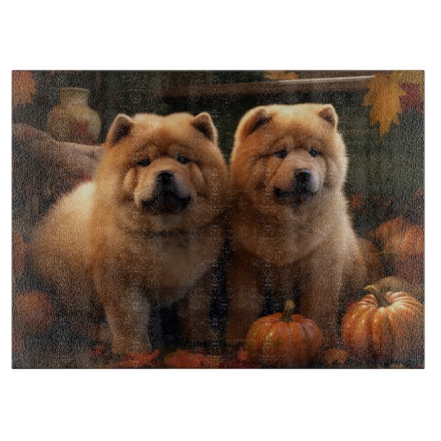 Tabla De Cortar Calabaza deslumbrante Chow Chow Puppy Autumn (Anverso)