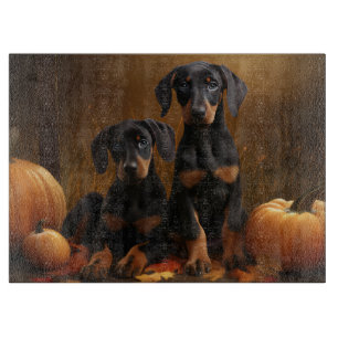 Tabla De Cortar Calabaza deslumbrante Doberman Puppy Autumn