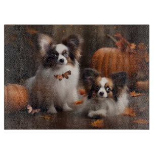 Tabla De Cortar Calabaza deslumbrante Papillon Puppy Autumn