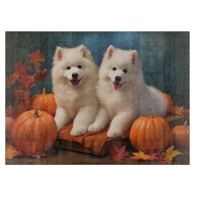 Tabla De Cortar Calabaza deslumbrante Samoyed Puppy Autumn (Anverso)