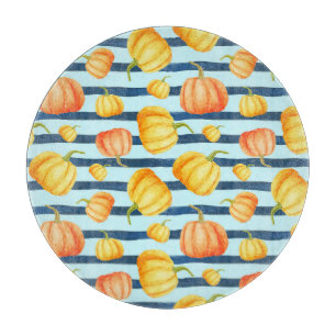 Tabla De Cortar Calabaza naranja: decoración a rayas acuáticas.
