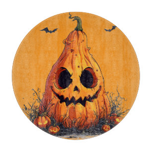 Tabla De Cortar Calabaza sonriente con una expresión fantasmal
