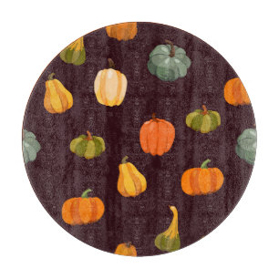 Tabla De Cortar Calabazas coloridas: Elegancia oscura de otoño.